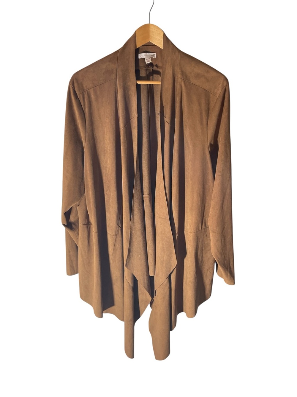 AA45- 3X - Christopher & Banks Suede Drape Open Front Jacket - Brown